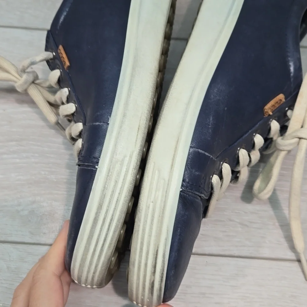 Ecco Women Sofft 7  Blue Leather Sneakers Comfort Shoes Sz 40/9 Slip On